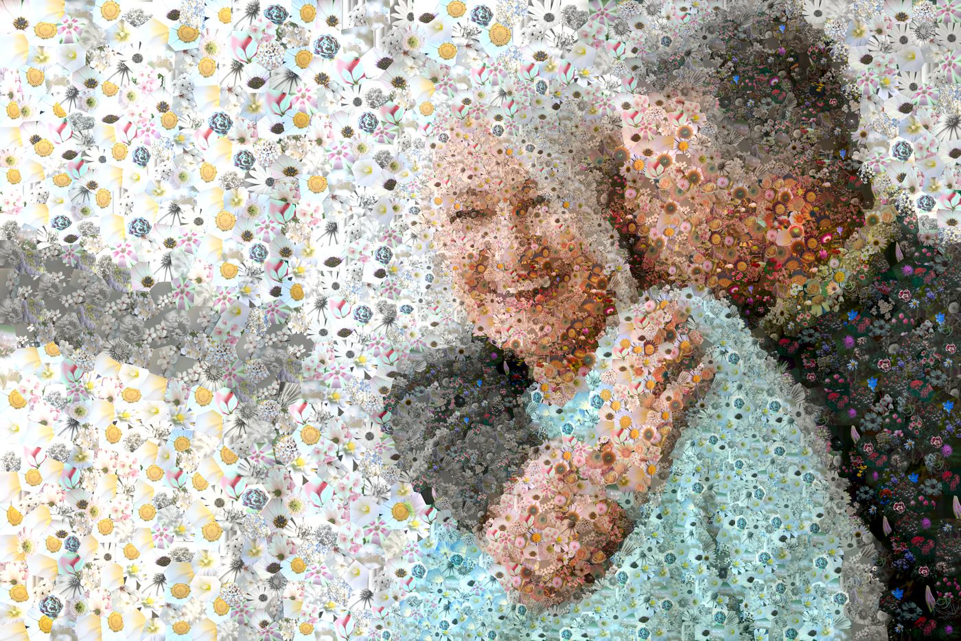 Memorial photo mosaic portrait in seamless organic style